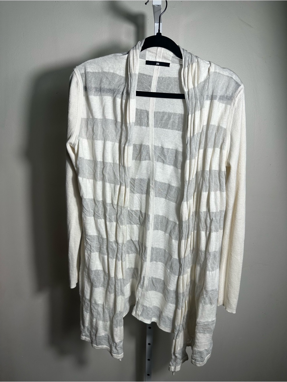 256. Jarbo Silk Cashmere Cotton Steel Striped Open Front Cardigan Sweater M/L
